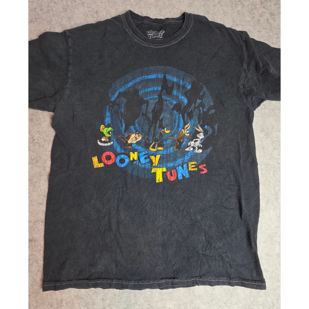 Looney Tunes Graphic T-Shirt Mens Medium Black Bugs Bunny Daffy Duck Taz Marvin